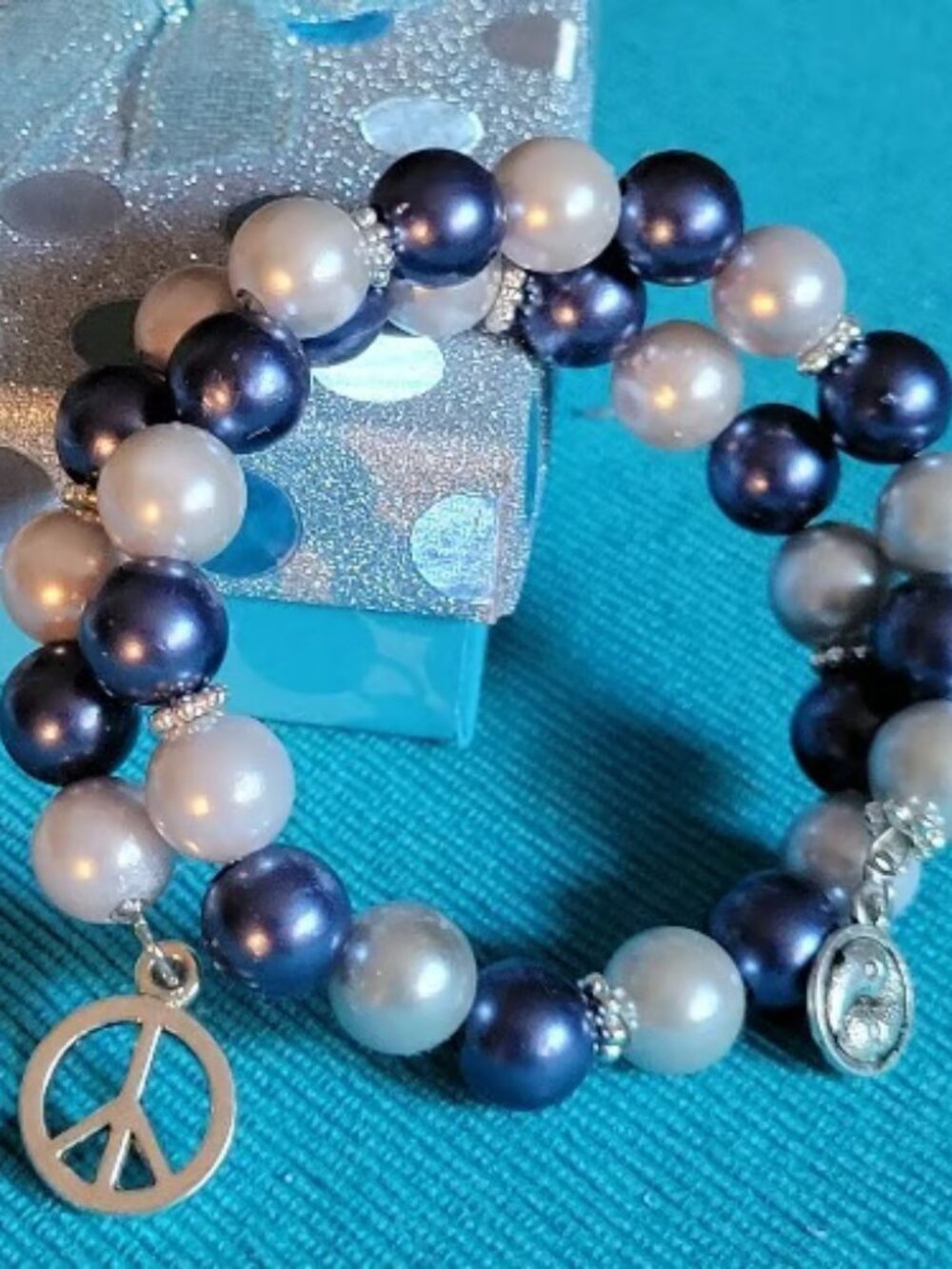 Dramatic Large Medium Blue and Grey Beaded Wrist Wraps